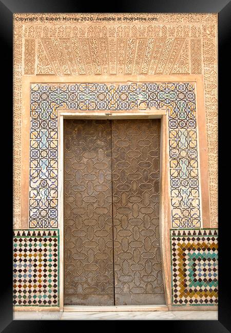 Cuarto Dorado Courtyard doorway details, Alhambra. Framed Print by Robert Murray