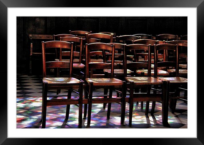 Rainbow chairs Framed Mounted Print by Fiona Miller