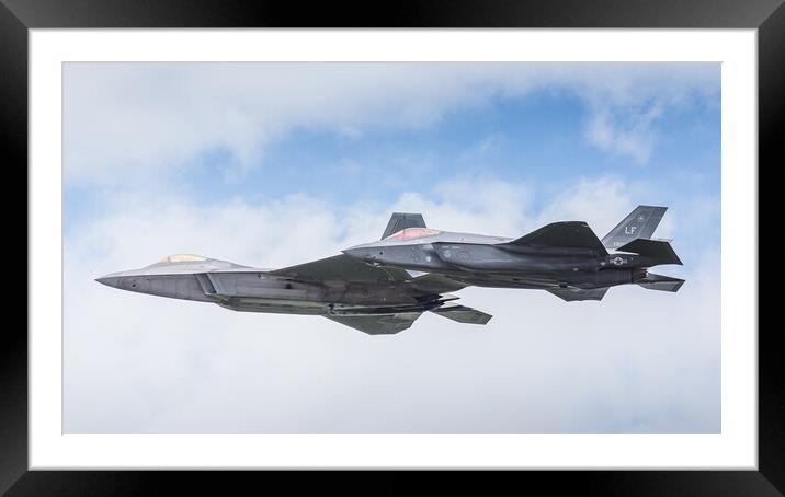 Close-up of the F-35A & F-22A stealth fighters in the USAF Herit Framed Mounted Print by Jason Wells