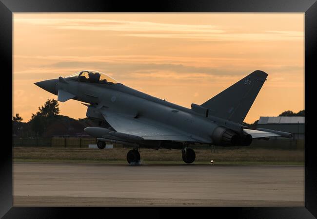 RAF Typhoon landing at sunset Framed Print by Jason Wells