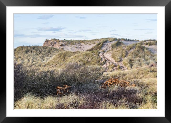 Foot prints seen up the steep sides of sand dunes Framed Mounted Print by Jason Wells