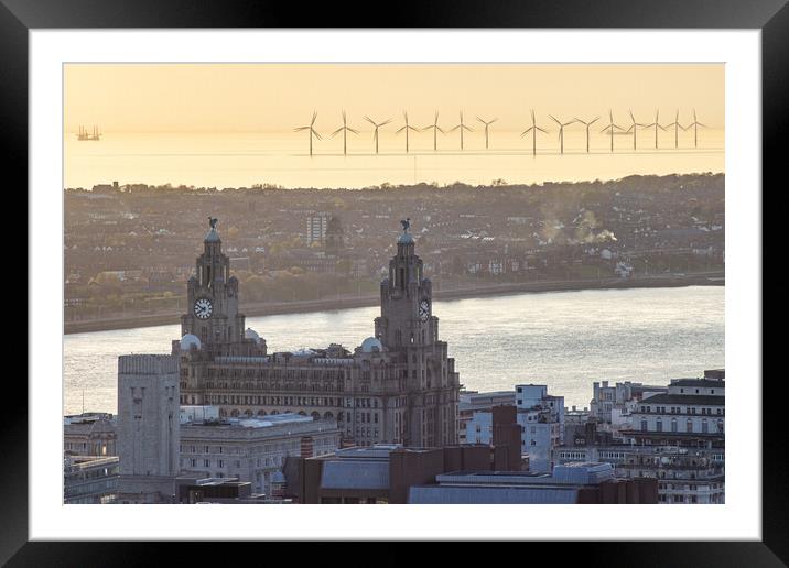 Royal Liver Building backlit by the sunset Framed Mounted Print by Jason Wells