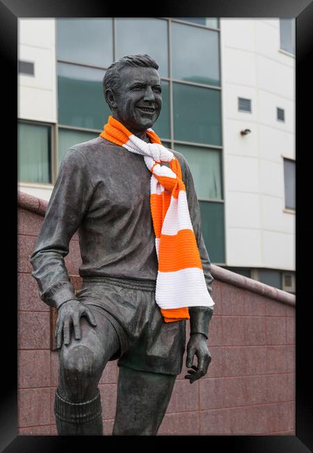 Jimmy Armfield statue wrapped in an orange and white scarf Framed Print by Jason Wells