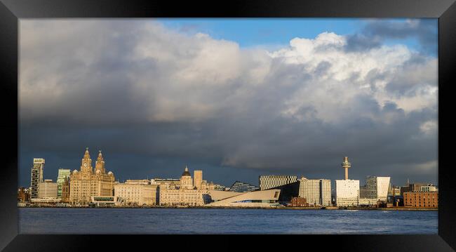 Liverpool waterfront under a cloudy sky Framed Print by Jason Wells