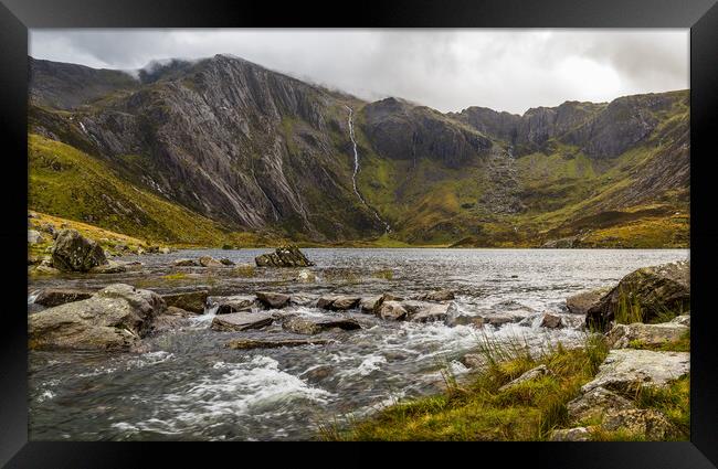 Water running from Lake Idwal Framed Print by Jason Wells