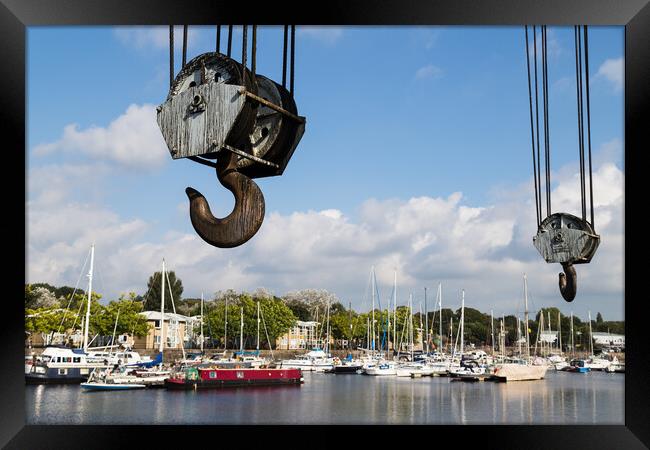 Gigantic hooks from the boat crane at Preston Marina Framed Print by Jason Wells