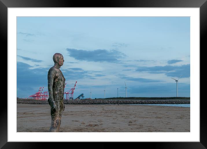 Iron Man stood next to Seaforth Docks Framed Mounted Print by Jason Wells