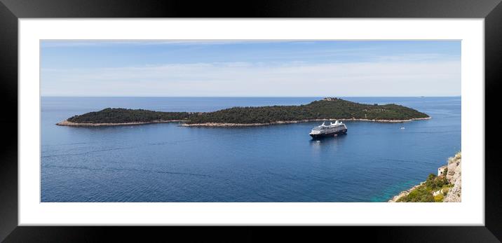 Cruise ship moored between Lokrum and Dubrovnik Framed Mounted Print by Jason Wells