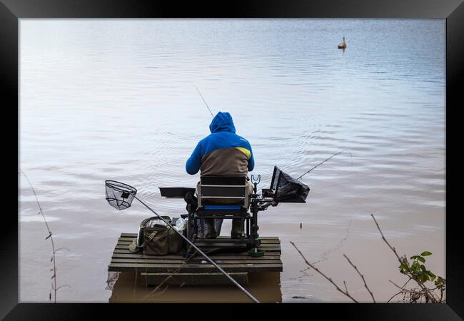 Fisherman on Carr Mill Dam Framed Print by Jason Wells