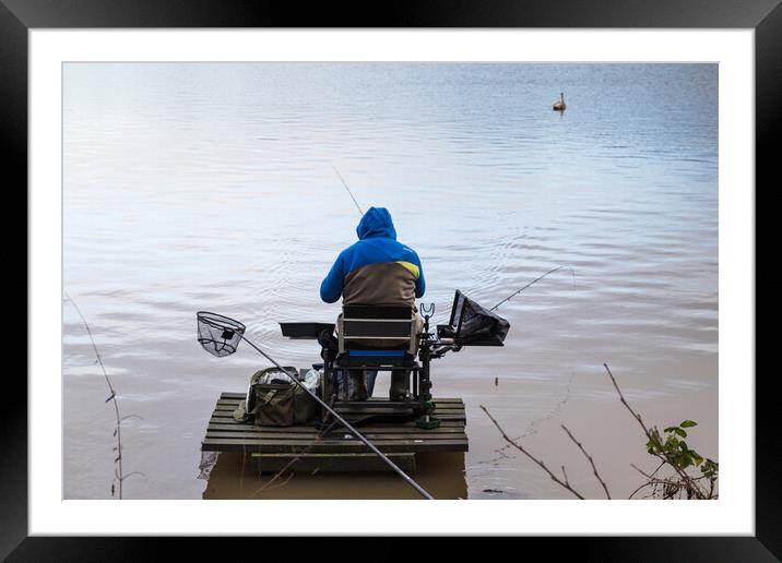 Fisherman on Carr Mill Dam Framed Mounted Print by Jason Wells
