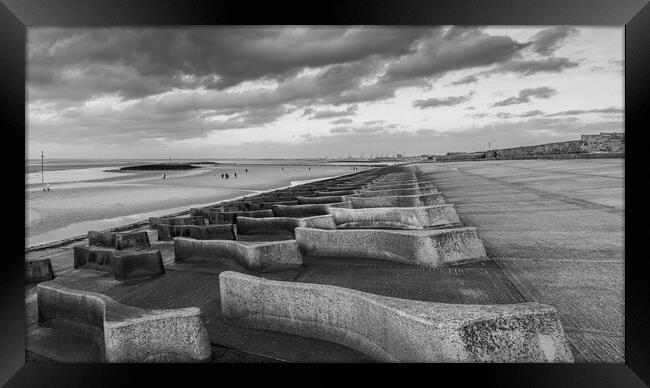Moreton Beach black and white panorama Framed Print by Jason Wells