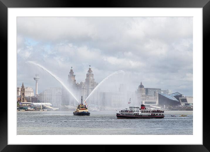 Pilot boat spraying water on the River Mersey Framed Mounted Print by Jason Wells
