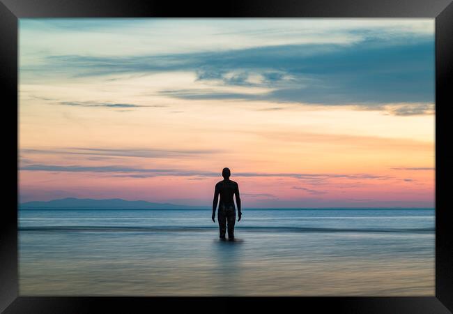 Tranquility at dusk on Crosby beach Framed Print by Jason Wells