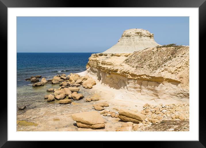 Xwejni rock formation next to the Mediterranean Sea Framed Mounted Print by Jason Wells