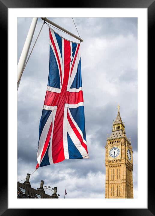 Union Jack in front of Big Ben Framed Mounted Print by Jason Wells