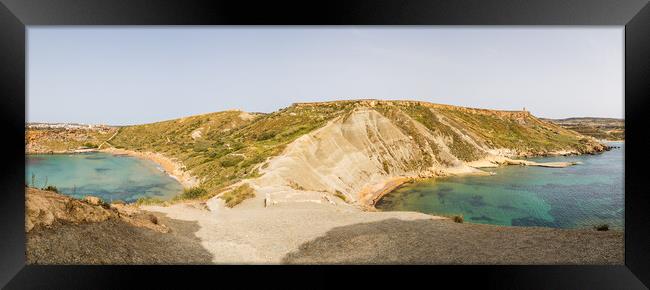 Ghajn Tuffieha Bay and Qarraba Bay Framed Print by Jason Wells