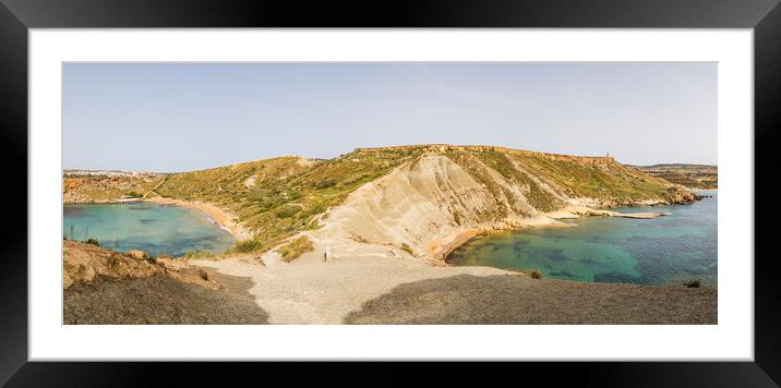 Ghajn Tuffieha Bay and Qarraba Bay Framed Mounted Print by Jason Wells