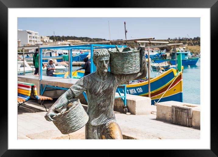 Fisherman statue in Marsaxlokk Framed Mounted Print by Jason Wells