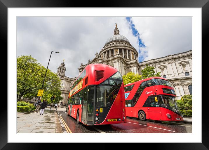 London buses in front of St Pauls Cathedral Framed Mounted Print by Jason Wells