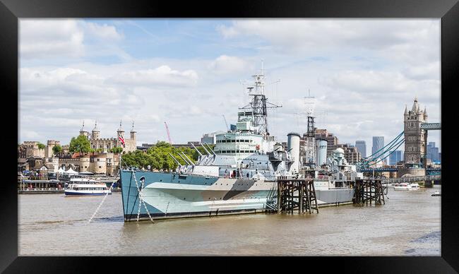 HMS Belfast on the River Thames Framed Print by Jason Wells