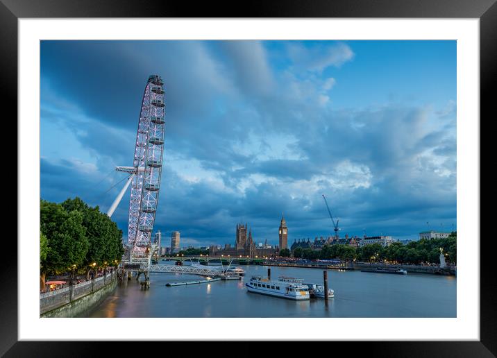 Twilight over the London Eye Framed Mounted Print by Jason Wells
