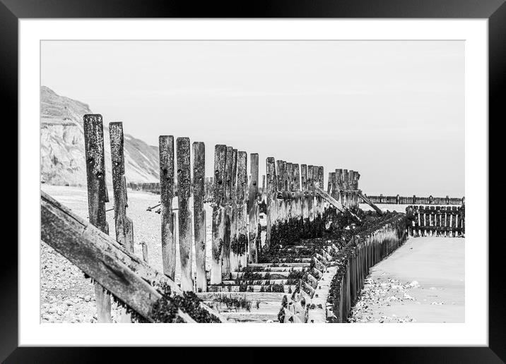 West Runton revetment in black and white Framed Mounted Print by Jason Wells