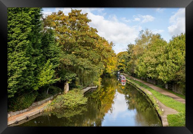 Looking up the Leeds Liverpool canal in autumn Framed Print by Jason Wells