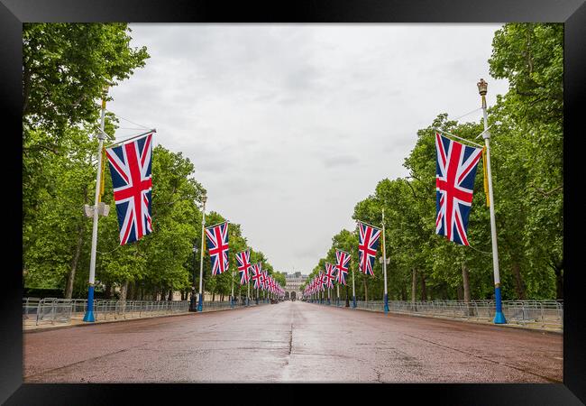 Union Jack lined Mall in London ready for the Jubi Framed Print by Jason Wells