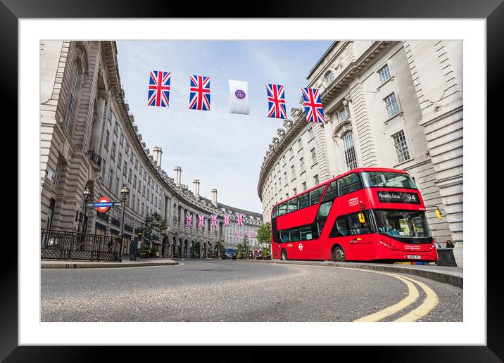 Red bus at Piccadily Circus Framed Mounted Print by Jason Wells