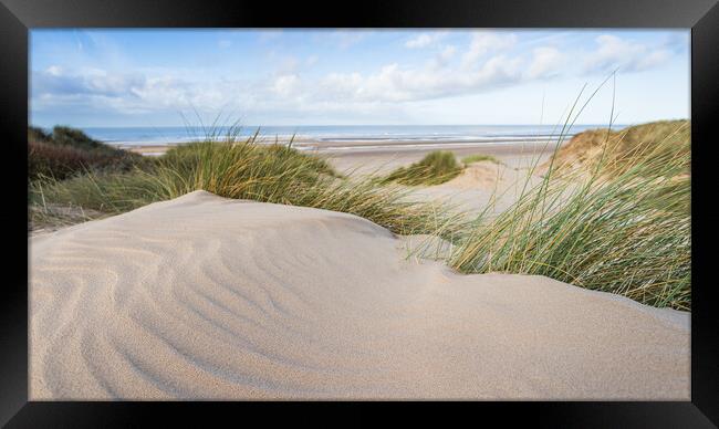 Formby sand dunes in black and white Framed Print by Jason Wells