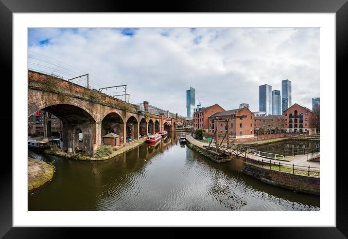 Bridgewater Canal and Manchester skyline panorama Framed Mounted Print by Jason Wells
