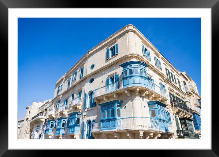 Blue balconies in Malta Framed Mounted Print by Jason Wells