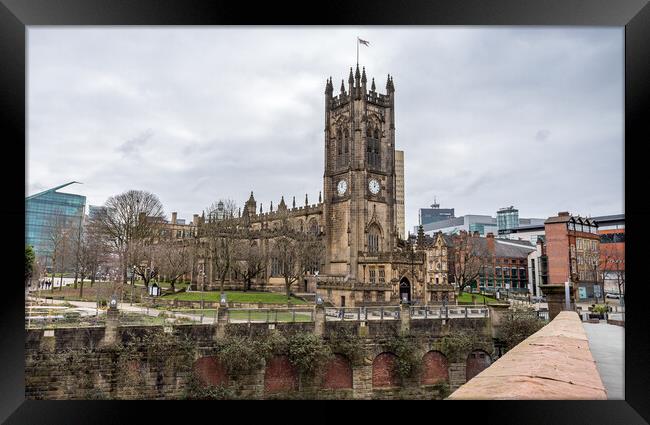Manchester Cathedral on the River Irwell Framed Print by Jason Wells