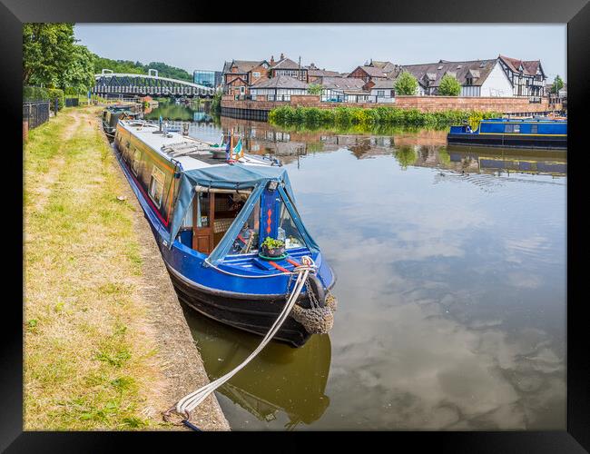 Colourful narrow boats grace Northwich Quay Framed Print by Jason Wells