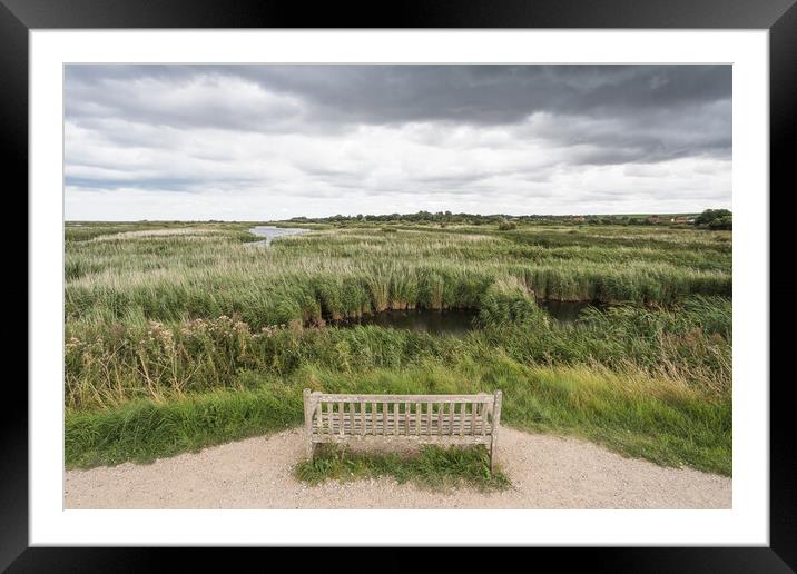 Lone bench overlooking the Titchwell nature reserve Framed Mounted Print by Jason Wells