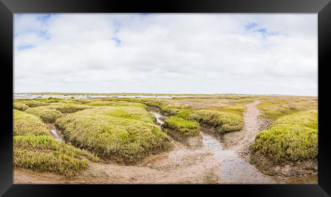 Brancaster Staithe marshes panorama Framed Print by Jason Wells