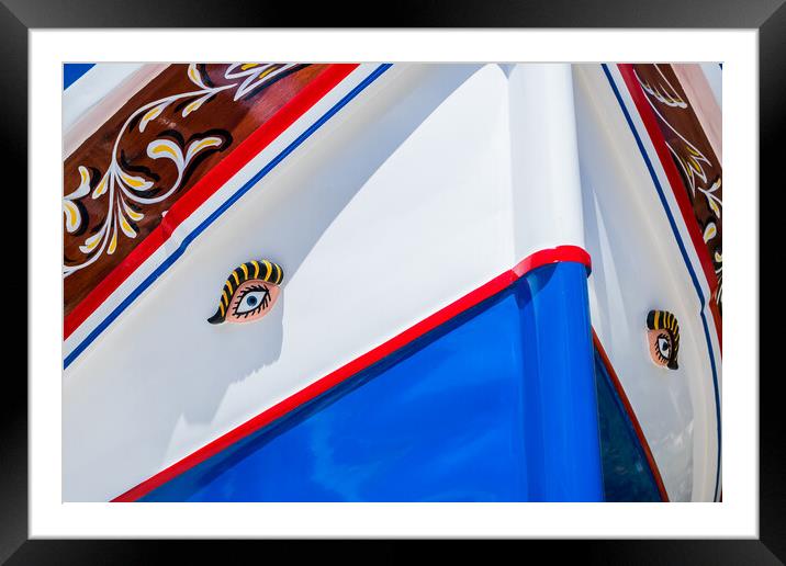 Brightly coloured Luzzu boat Framed Mounted Print by Jason Wells