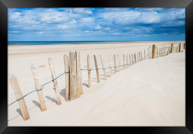 Fence along Holkham beach Framed Print by Jason Wells