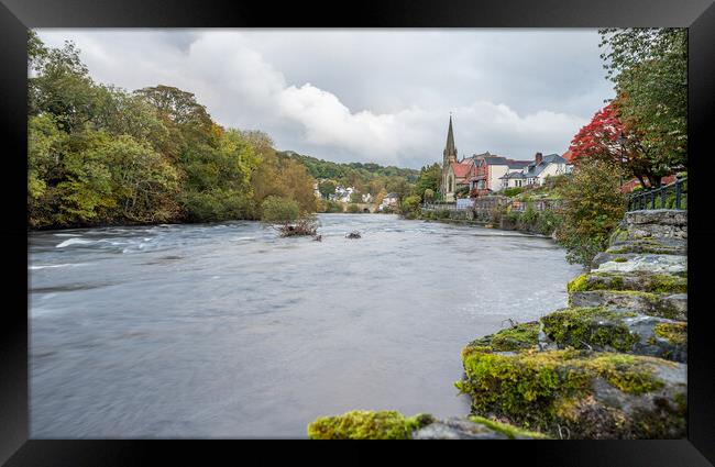 High water levels on the River Dee in Llangollen Framed Print by Jason Wells
