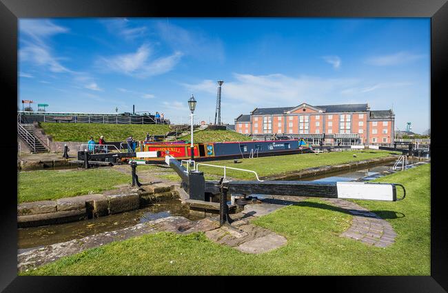 Narrow boats in a lock Framed Print by Jason Wells