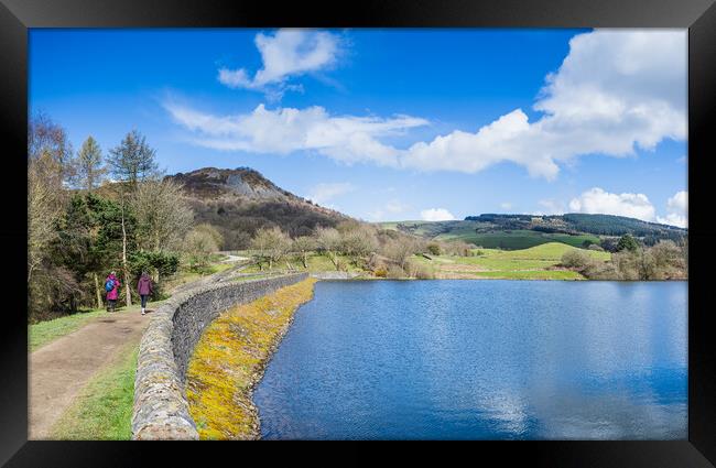 Two women walking around Bottoms Reservoir Framed Print by Jason Wells