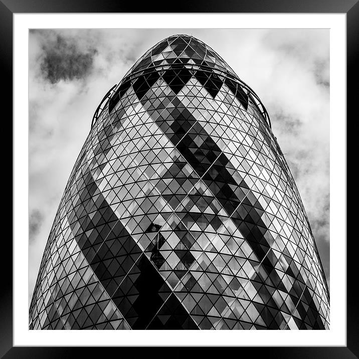 The Gherkin building in monochrome Framed Mounted Print by Jason Wells