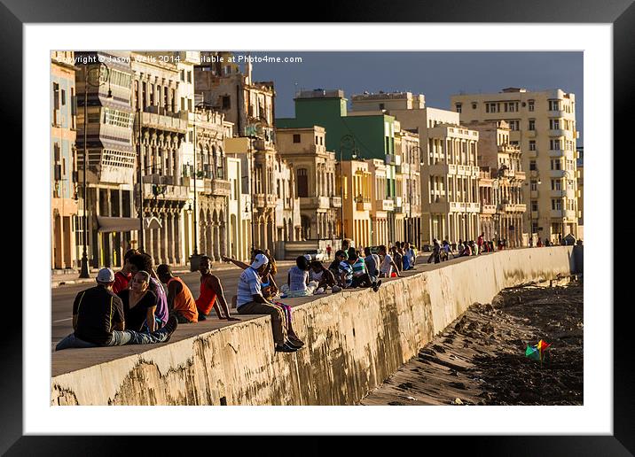 Locals gather on the seawall of Havana Framed Mounted Print by Jason Wells