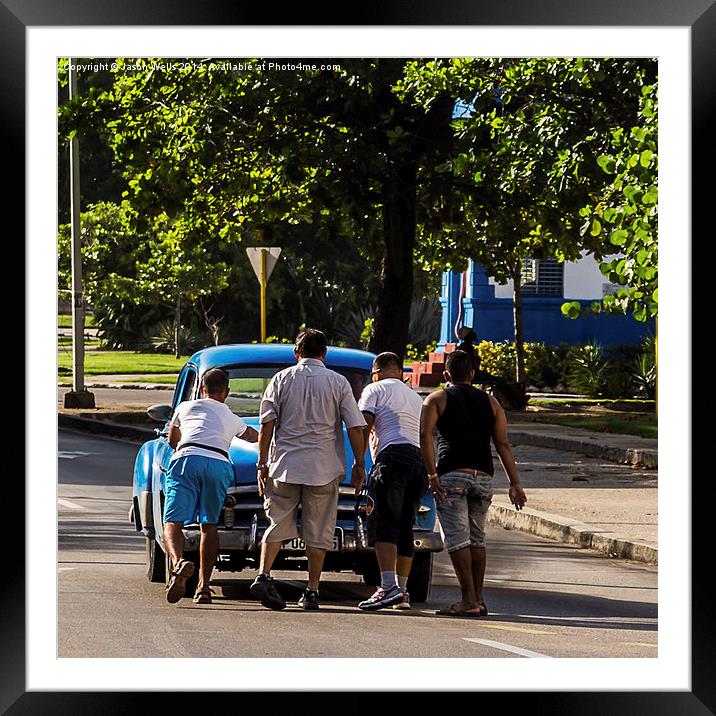  Old American car getting a push start Framed Mounted Print by Jason Wells