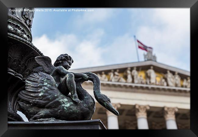 Statue in front of the Austrian Parliament Buildin Framed Print by Jason Wells