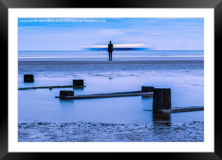 P&O ferry passes the Iron Man during the blue hour Framed Mounted Print by Jason Wells
