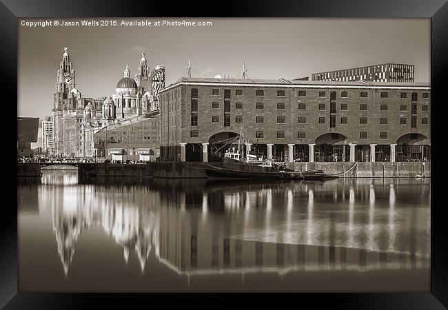 Reflections on the Albert Dock Framed Print by Jason Wells