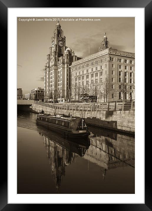 Canal boat in front of the Three Graces Framed Mounted Print by Jason Wells
