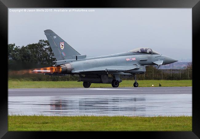 RAF Typhoon roars down the runway Framed Print by Jason Wells