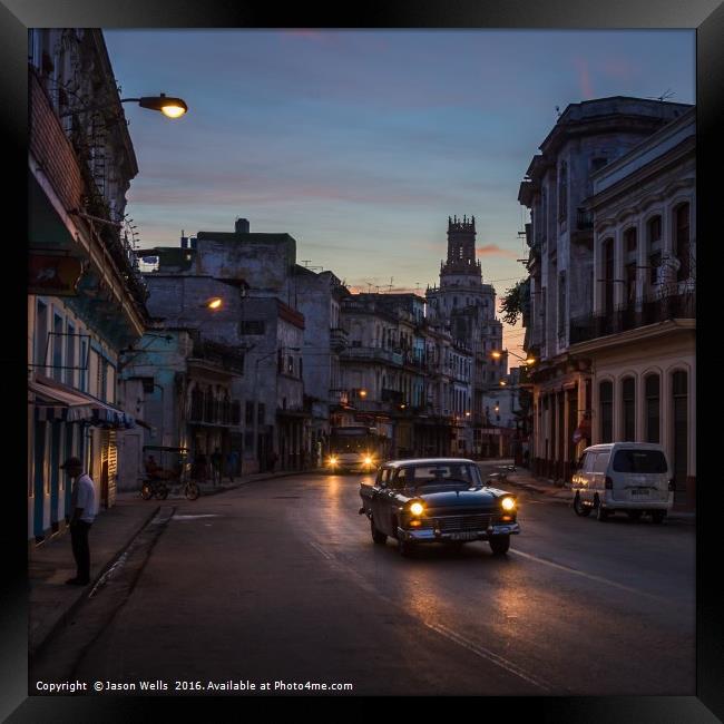 Early morning headlights in Centro Havana Framed Print by Jason Wells
